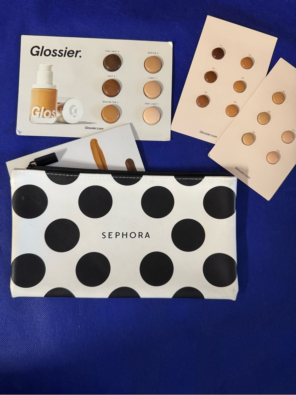 Sephora GWP Black & White Polka Dot Cosmetic Pouch - NWOT with Glossier samples